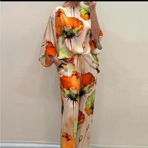 Elegant White and Brown Floral Dress